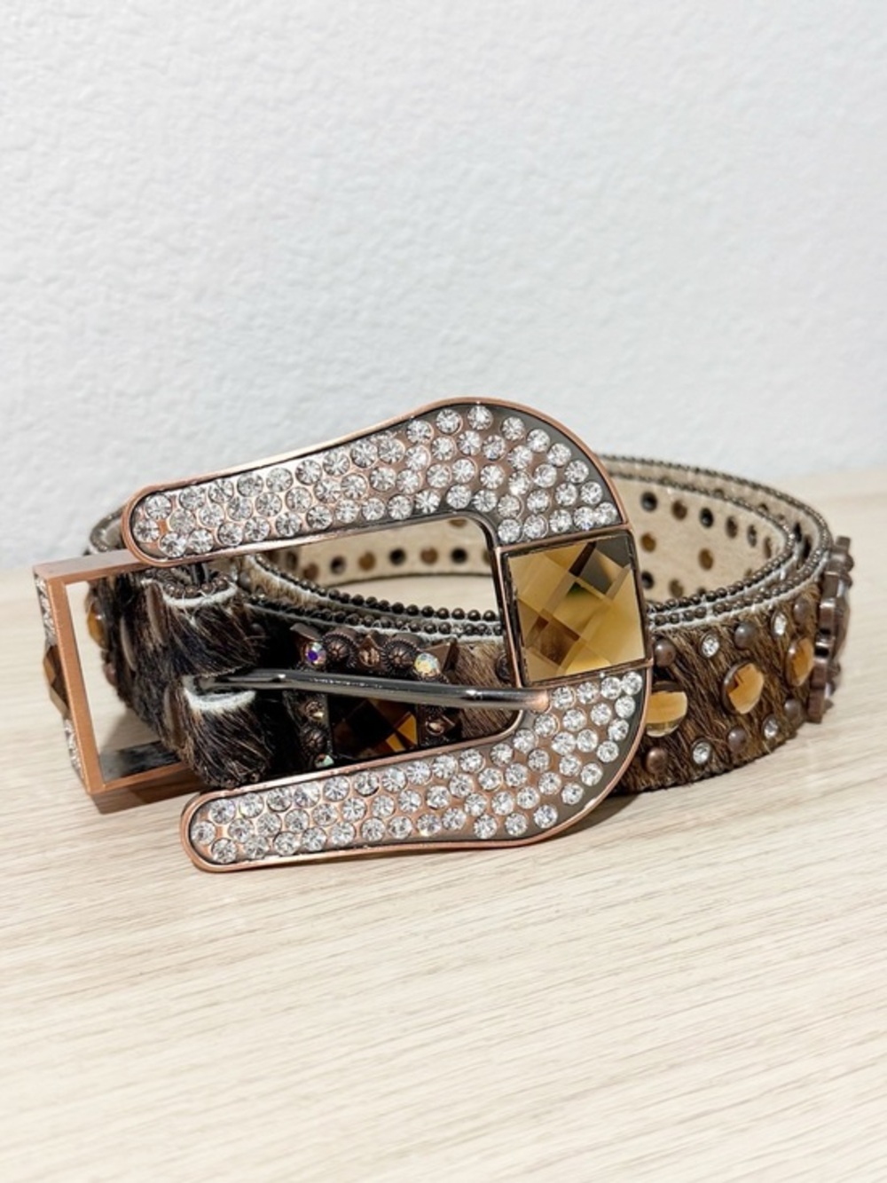 Nocona Size L Western Rodeo Rhinestone Jewel Embellished Calf Hair Leather Belt